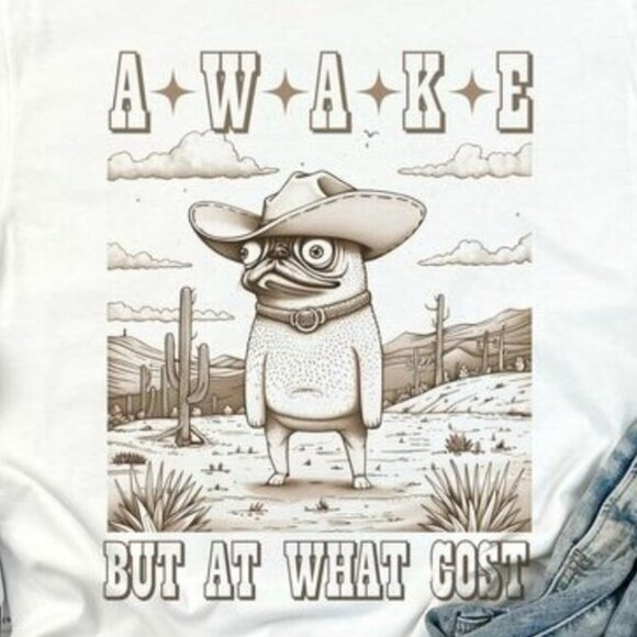 Cowboy Pug Awake But At What Cost Funny Dog Graphic T-Shirt 81 - Picture 2 of 5